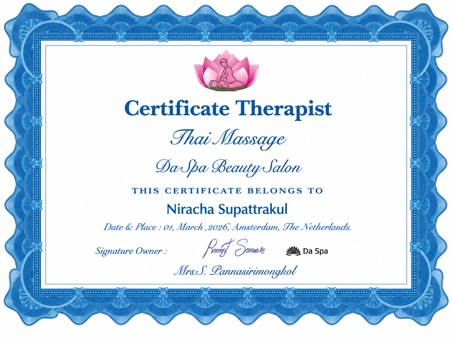 Vela Thai Massage certificaat 3