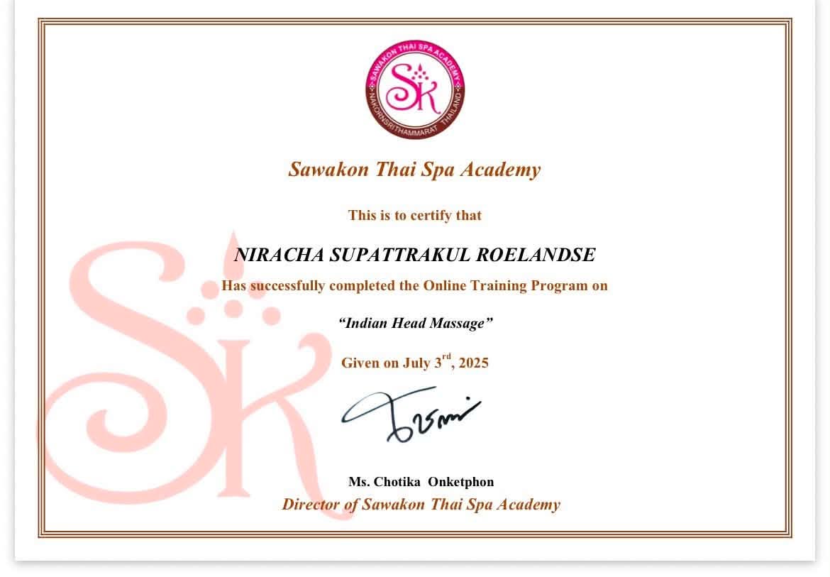 Vela Thai Massage certificaat 4