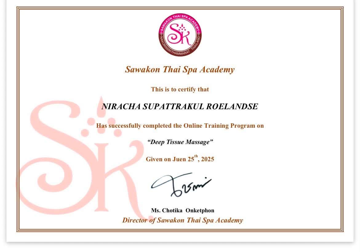 Vela Thai Massage certificaat 6